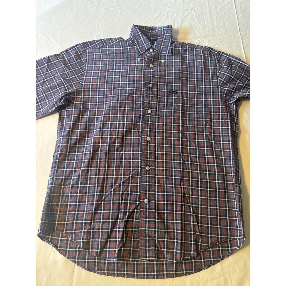 Faconnable‎ Plaid Button Down Shirt Mens M Blue Short Sleeve Excellent Regular